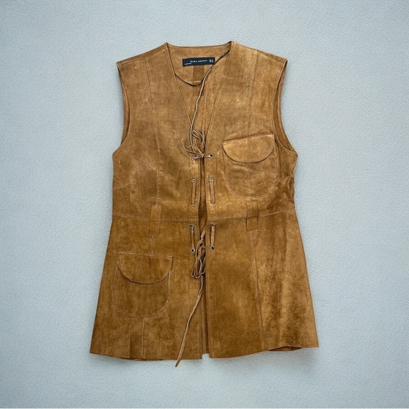 NWT tags Zara Brown Suede Lace-Up Vest size small. - Picture 2 of 6